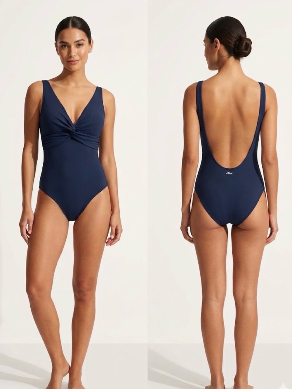 Twist-Front Deep-Back One-Piece Swimsuit - Navy